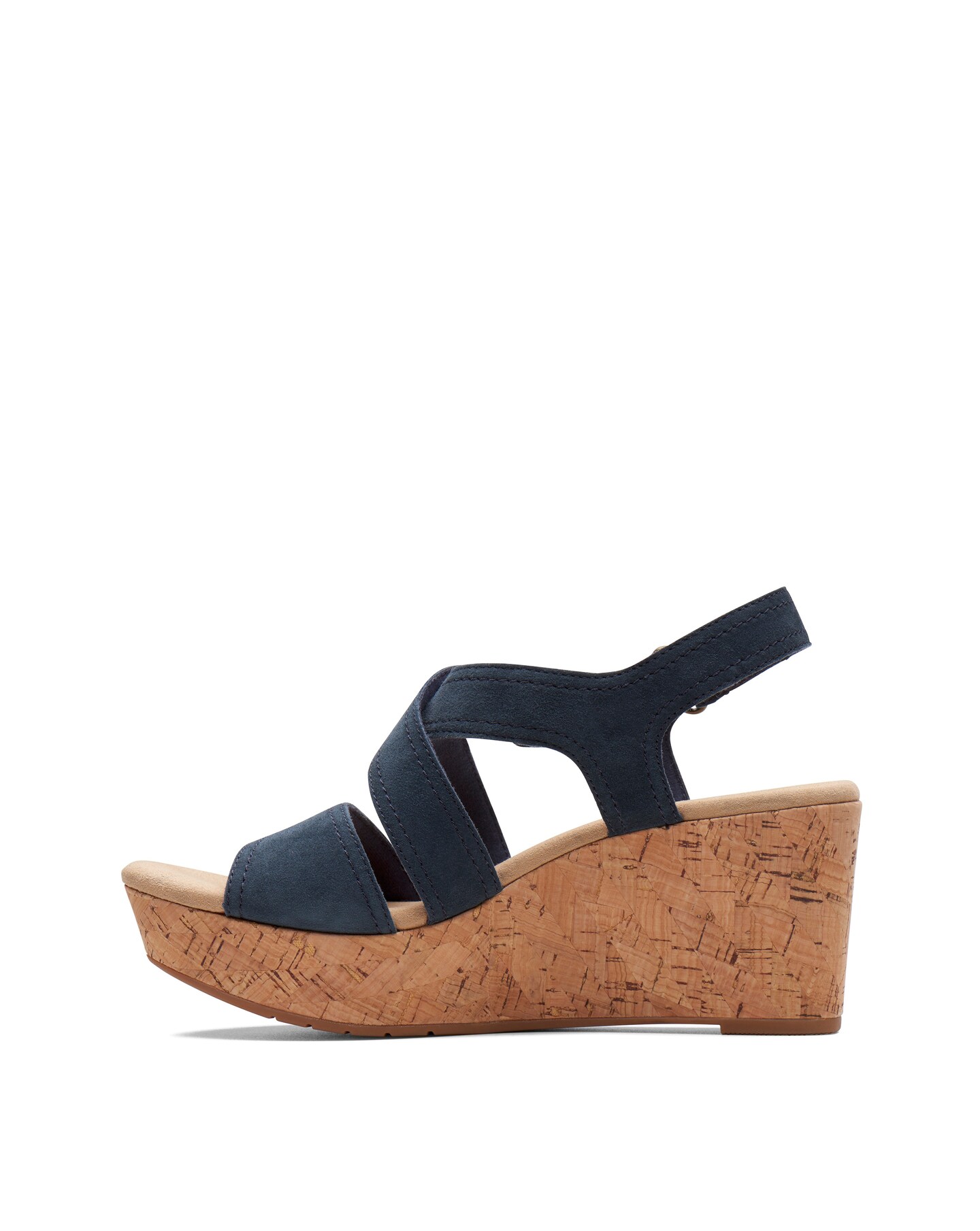 Clarks navy 2025 wedge sandals